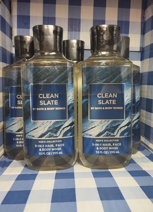 Чоловічий гель для душу обличчя тіла clean slate 3 в 1 hair, face & body wash bath and body works