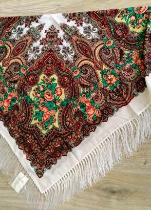 Українська народна хустка, хустина з бахромою, украинский платок, біла