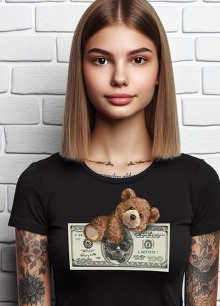 Женская футболка с принтом bear love money