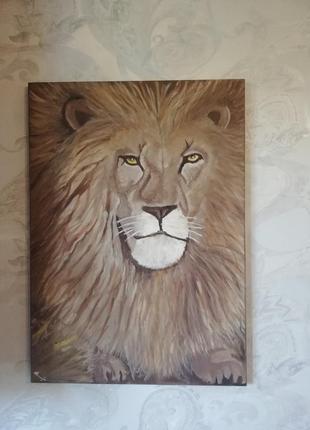 Картина  лев маслом на холсте, портрет льва  50 на 702 фото