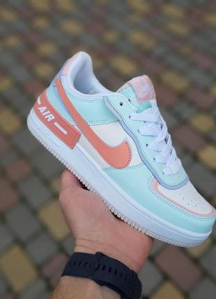 Жіночі кросівки nike air force 1 shadow білі з бірюзою і пудрою знижка sale | smb2 фото