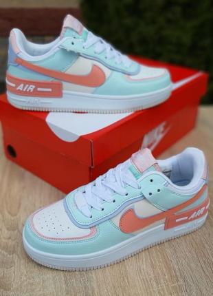 Жіночі кросівки nike air force 1 shadow білі з бірюзою і пудрою знижка sale | smb6 фото