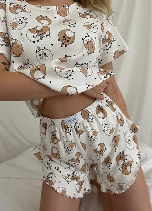 Домашний комплект пижама одежда для сна шорты и футболка с принтом9 фото