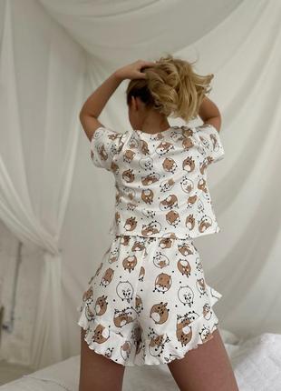 Домашний комплект пижама одежда для сна шорты и футболка с принтом4 фото