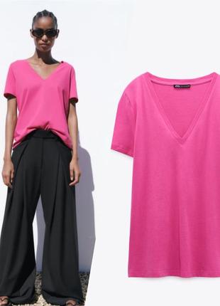 Бавовняна базова футболка вільного крою zara в розмірі м