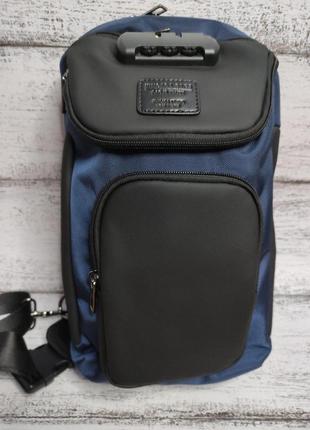 Однолямочный рюкзак сумка mackros g5043 с кодовым замком городской влагостойкий 7л цвет синий
