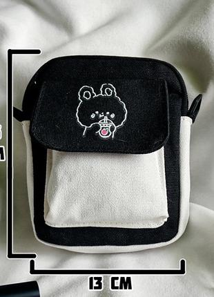 Сумка через плечо с кроликом чорная розовая сумочка кросс боди с принтом в стиле аниме месенджер для телефона6 фото