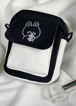 Сумка через плечо с кроликом чорная розовая сумочка кросс боди с принтом в стиле аниме месенджер для телефона