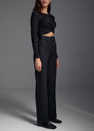 Классические черные прямые женские брюки с широким ремнем модного фасона размер 424 фото