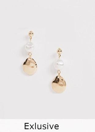 ✨🌊 красиві довгі сережки-гвоздики з перлами від new look оригінал з сайту asos