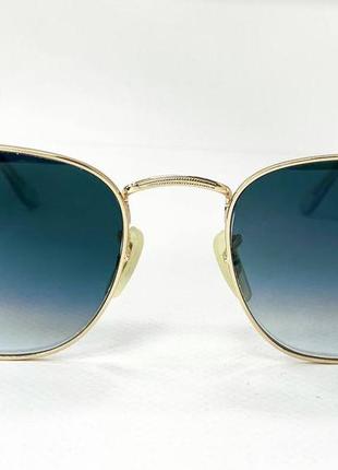 Очки солнцезащитные унисекс rayban с градиентной тонировкой в тонкой золотистой металлической оправе6 фото
