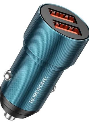 Автомобільний зарядний пристрій borofone bz19b wisdom 36w dual port qc3.0 car charger sapphire blue (bz19bcsu)