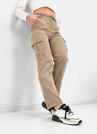 Вельветові брюки карго застібка блискавка та гудзик5 фото