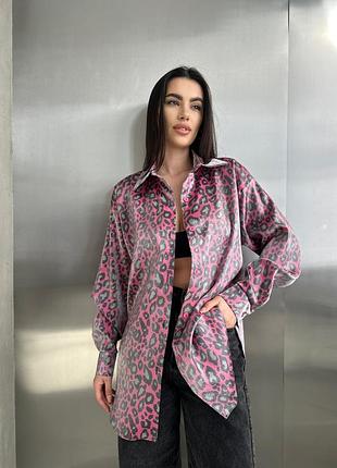 Сорочка оверсайз лео, трендова принтована сорочка