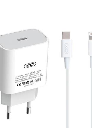 Сетевое зарядное устройство (адаптер) 2в1 xo l40 pd / 3a / 18w fast charging + type-c to lightning white