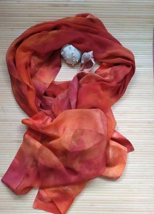 Широкий помаранчевий шарф палантин натуральний шовк / парео / хіджаб