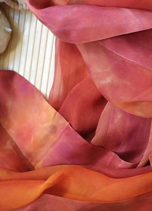 Широкий оранжевый шарф палантин натуральный шелк / парео / ходжаб3 фото