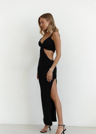 Женское черное стильное качественное длинное летнее платье макси из 100% хлопка4 фото