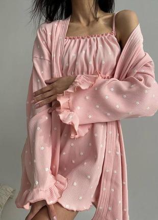 Рожева піжама сорочка та халат одяг для дома та сну