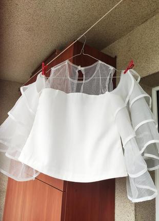 Блуза с шикарными нарядными рукавами. белая6 фото