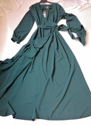 Шикарное платье в пол на запах пышный рукав два боковых врезных кармана длина 142-144 см в наличии к4 фото