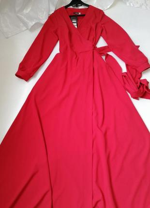Шикарное платье в пол на запах пышный рукав два боковых врезных кармана длина 142-144 см в наличии к7 фото