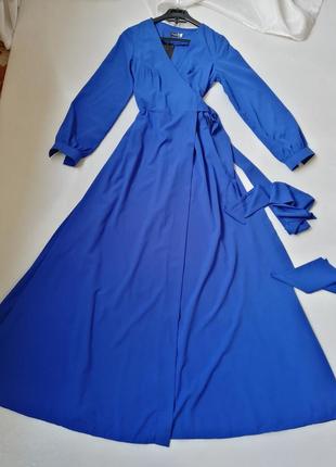 Шикарное платье в пол на запах пышный рукав два боковых врезных кармана длина 142-144 см в наличии к9 фото