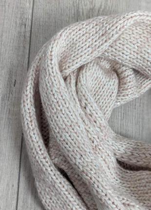 В'язаний жіночий снуд шарф хомут зимовий бежевий з паєтками розмір one size4 фото