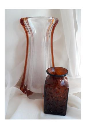 Винтажная  ваза из темного янтарного стекла, ссср. карамельное стекло.8 фото