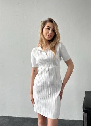 Якісна вʼязана сукня міні плаття з коміром стильне з короткими рукавами турецького виробництва7 фото