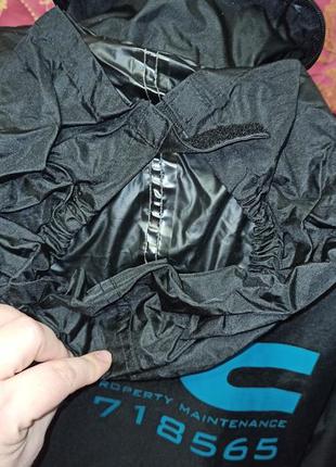 Чорний дощовик водонепроникна куртка на флісі з капюшоном двустороння6 фото