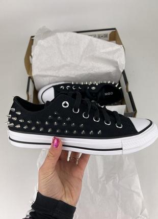 Кеди converse chuck taylor all star studded a06454c, оригінальні чорні кеди конверс жіночі в шипи