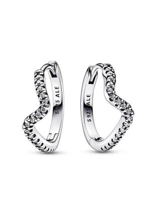 Оригинал пандора оригинальные серебряные серьги конго кольцо кольца 292545c01 серебро линии волны волна с камнями камешки с биркой новые1 фото
