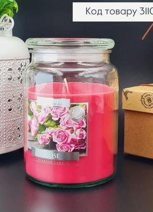 Аромасвіча в банці, 500 г із запахом троянди 100 годин горіння, свічка bispol