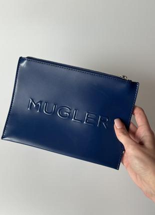 Клатч кейс синя плоска косметичка сумка для косметики чохол thierry mugler makeup cosmetic zipper pouch clutch