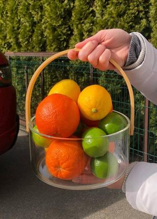 Скляне відерце ваза нахабний фрукт з ручкою 2,5 л1 фото
