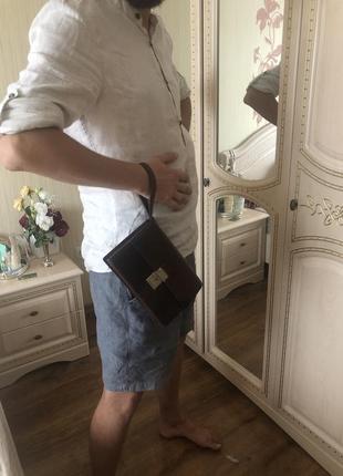 Дорогая статусная кожаная мужская сумка барсетка портмоне, натуральная кожа,5 фото