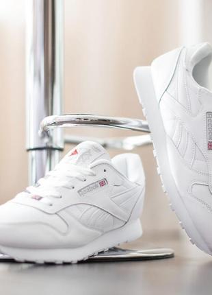 Розпродаж! reebok classic кросівки кеди чоловічі білі рібок класік відмінна якість весняні осінні демісезонні демісезон низькі шкіра шкіряні6 фото