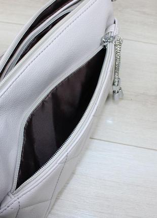 Женская стильная и качественная сумка из эко кожи на 3 отдела серый с сиреневым оттенком6 фото
