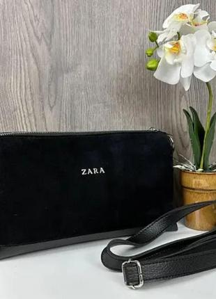 Замшева жіноча міні сумка клатч стиль зара чорна, сумочка на плече zara1 фото