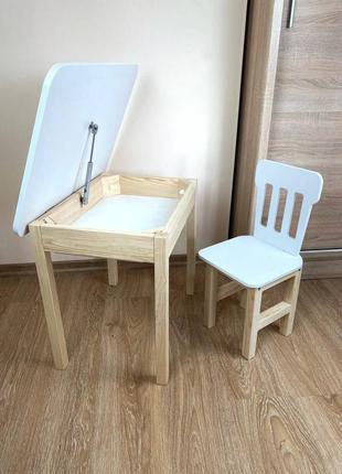 Белый столик и стульчик детский с ящиком. белоснежный детский столик1 фото