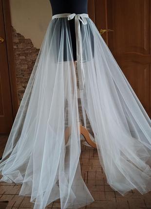 Шлейф фатиновый юбка накидка макси прозрачная для фотосессии свадебного платья4 фото