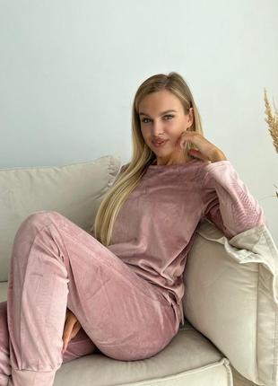 ⭐⭐⭐⭐⭐  велюрова піжама зі штанами пудрова