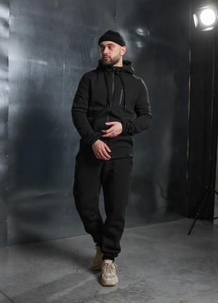 Чоловічий спортивний костюм худі-зіпер + спортивні штани утеплений на флісі трикотаж високої якості чорний зима весна3 фото