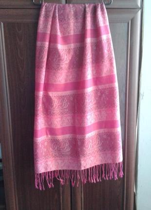 Палантин шарф шаль жаккардовый розового цвета с кистями pashmina4 фото