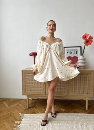 Женское воздушное платье в сердечко 💞 с натуральной ткани6 фото
