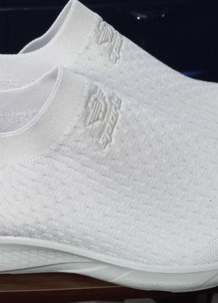 Чоловічі кросівки кеди текстиль неопрен стрейч у білому кольорі.5 фото