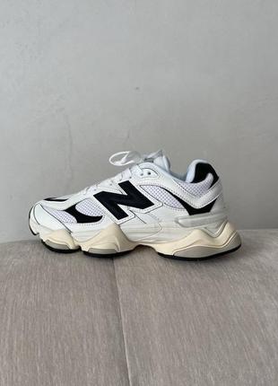 New balance 9060 black/white чорно білого кольору, натуральна шкіра та текстиль