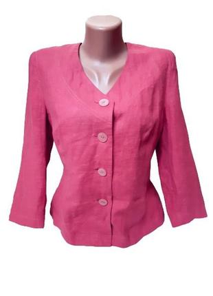 M-l льняной женский жакет малинового цвета, летний пиджак без подкладки в 1 экз.2 фото