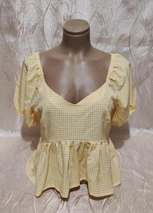 Новая легкая блузка в клетку открытые плечи 48-50